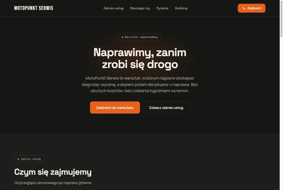 Strona pokazowa warsztatu samochodowego MotoPunkt Serwis